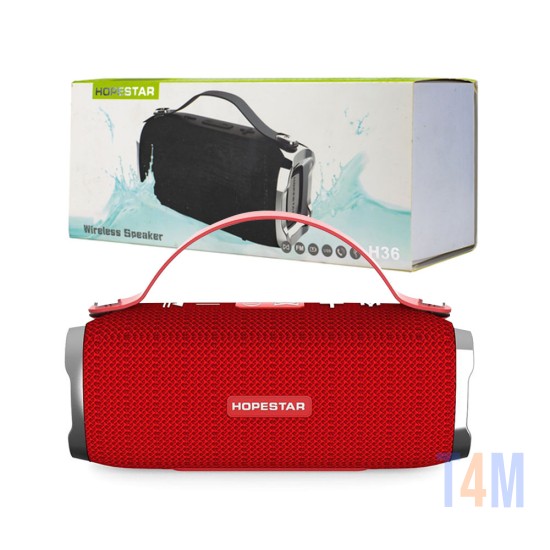 COLUNA PORTÁTIL BLUETOOTH HOPESTAR H36 TWS/HANDS-FREE/TF/AUX COM MICROFONE VERMELHO